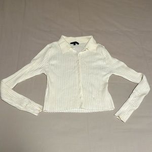 White Button Up, Collared Crop Long Sleeve